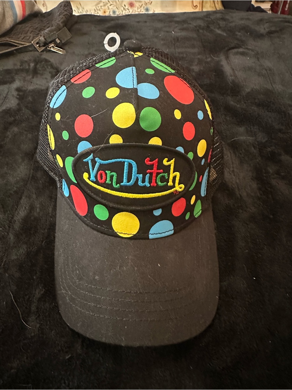 Von Dutch Black Cap Red, Blue, Green & Yellow Polka Dots NEW w/TAG Never WORN